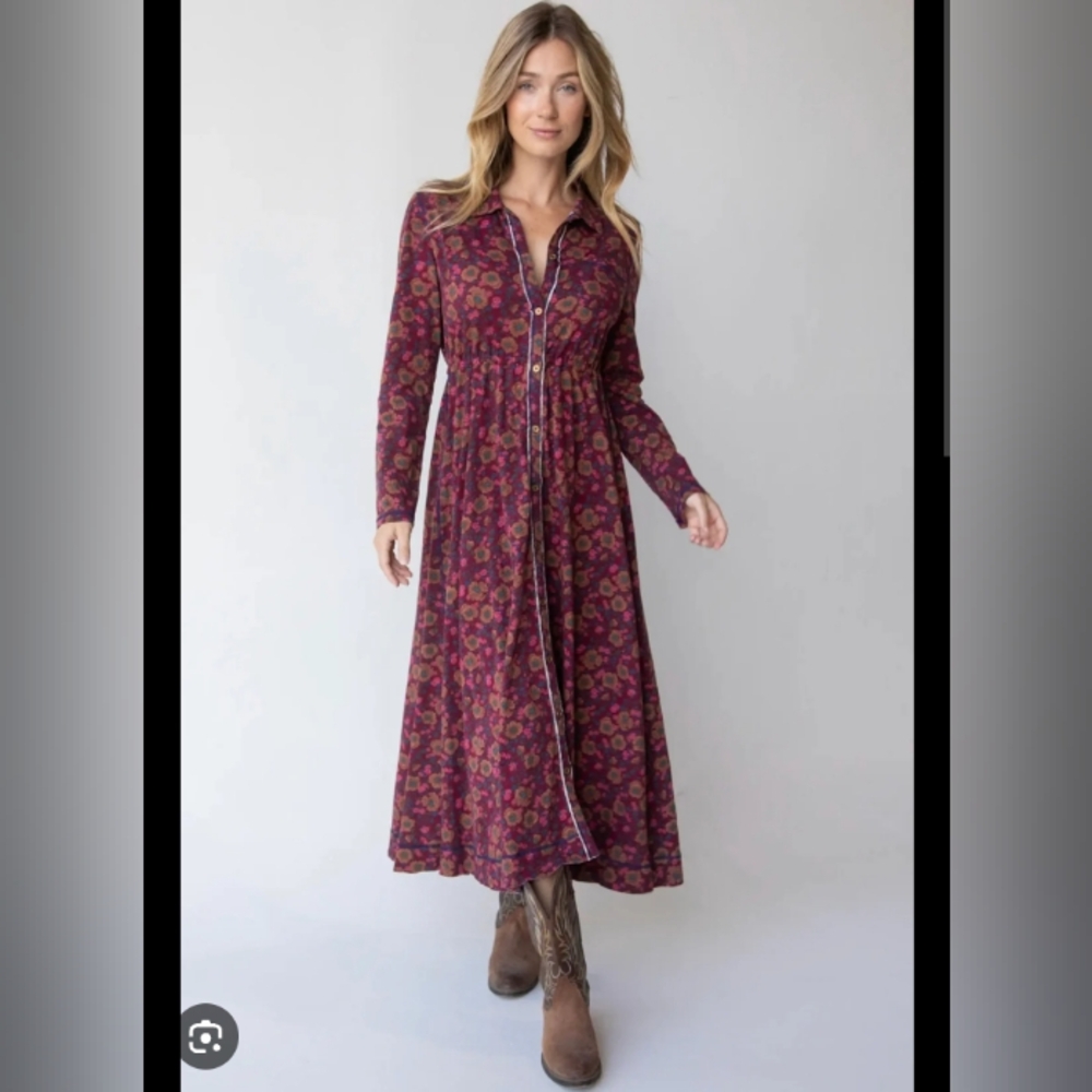 NATURAL LIFE Burgundy Floral Long Sleeve Dress